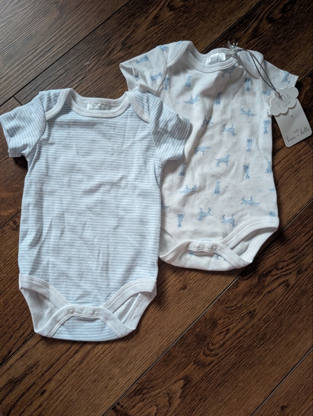 $ 💥3/24 NWT Set Of 2 100% Pima Cotton Blue Design Bodysuits